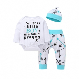 Baby Drenge Bodysuit & Matchende Bukser & Hatte Sæt