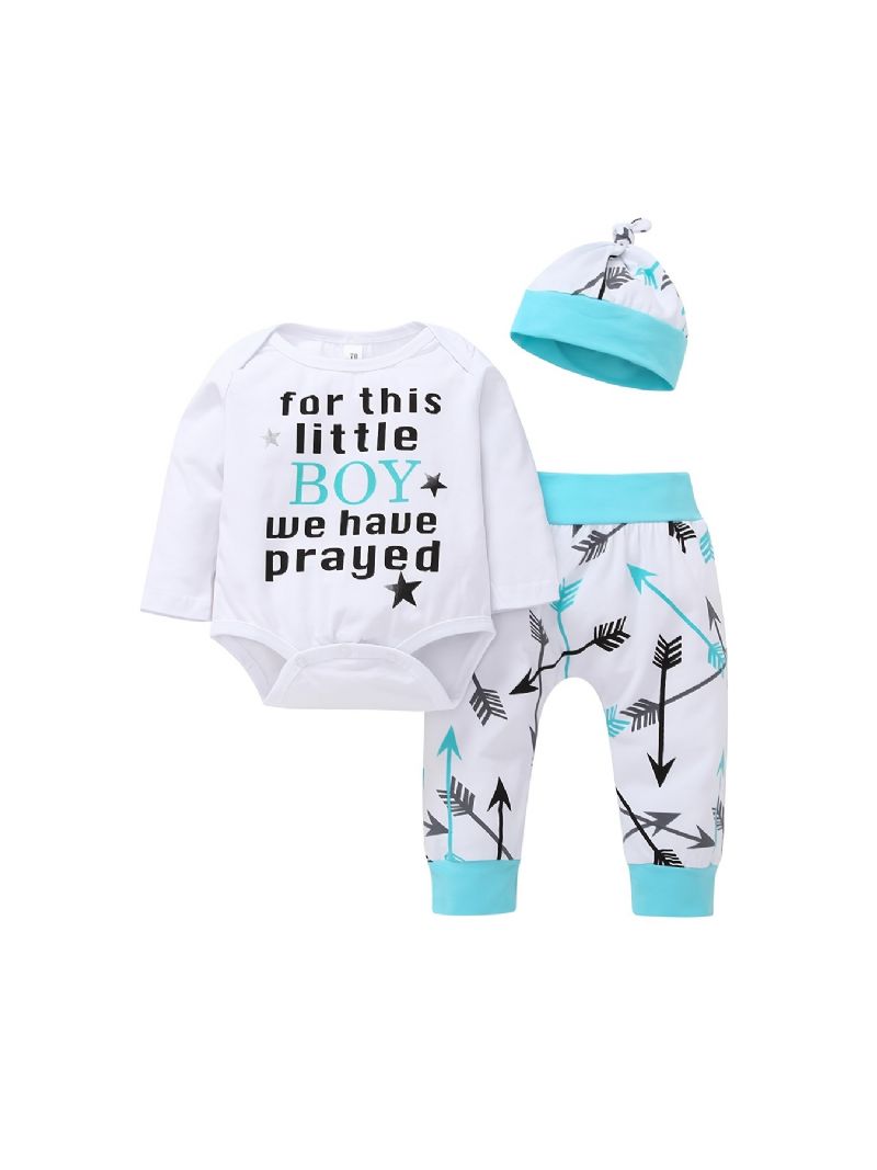 Baby Drenge Bodysuit & Matchende Bukser & Hatte Sæt