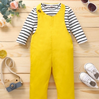 Baby Drenge Bomuld Stribet Top & Ensfarvet Overalls Suit