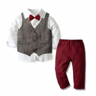 Baby Drenge Button-up Skjorte & Matchende Bukser & Vest Sæt Herresæt Til Julefest Aftenfest