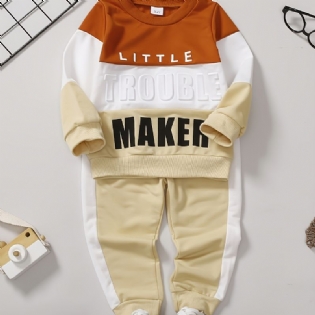 Baby Drenge Casual Colorblock Bogstav Rund Hals Sweatshirt Buksesæt Børnetøj