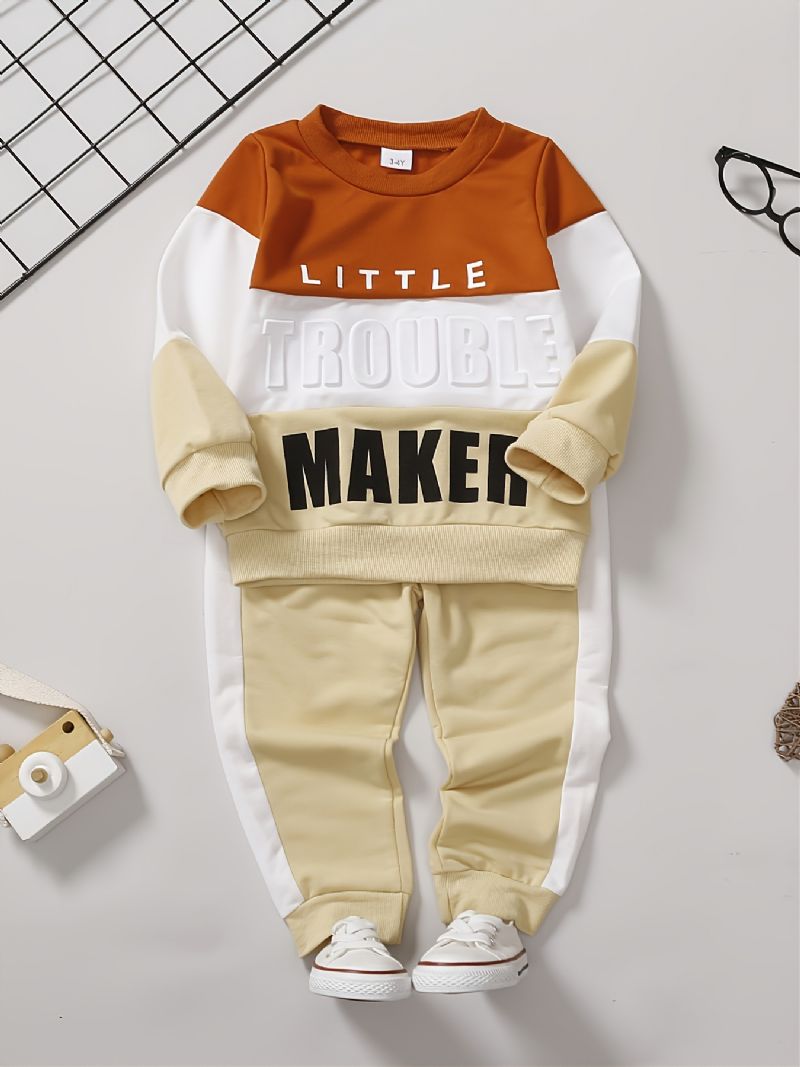 Baby Drenge Casual Colorblock Bogstav Rund Hals Sweatshirt Buksesæt Børnetøj