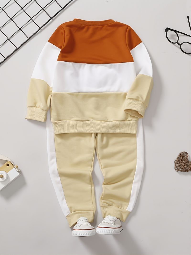 Baby Drenge Casual Colorblock Bogstav Rund Hals Sweatshirt Buksesæt Børnetøj