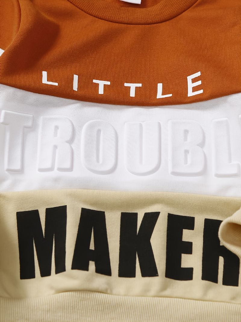 Baby Drenge Casual Colorblock Bogstav Rund Hals Sweatshirt Buksesæt Børnetøj