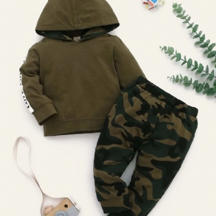 Baby Drenge Casual Sæt Med Love Print Hættetrøje & Camouflage Bukser