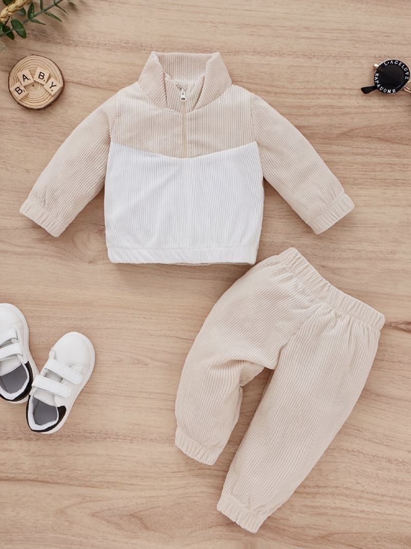 Baby Drenge Colorblock Sweatshirt + Matchende Sweatpants Sæt Babytøj Til Vinteren