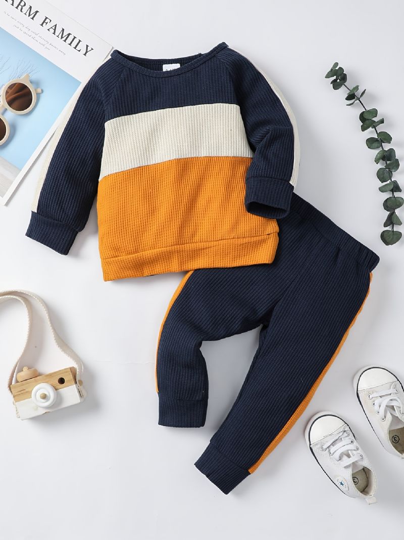 Baby Drenge Colorblock Sweatshirt + Matchende Sweatpants Sæt Babytøj Til Vinteren