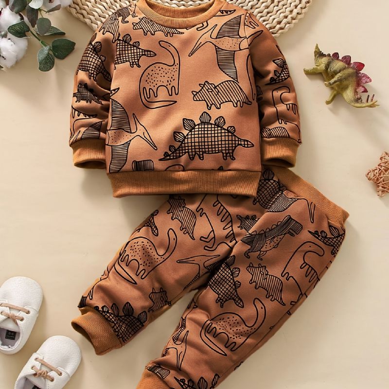 Baby Drenge Dinosaur Print Sweatshirt + Matchende Joggingbukser Sæt Babytøj