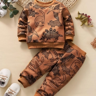 Baby Drenge Dinosaur Print Sweatshirt + Matchende Joggingbukser Sæt Babytøj