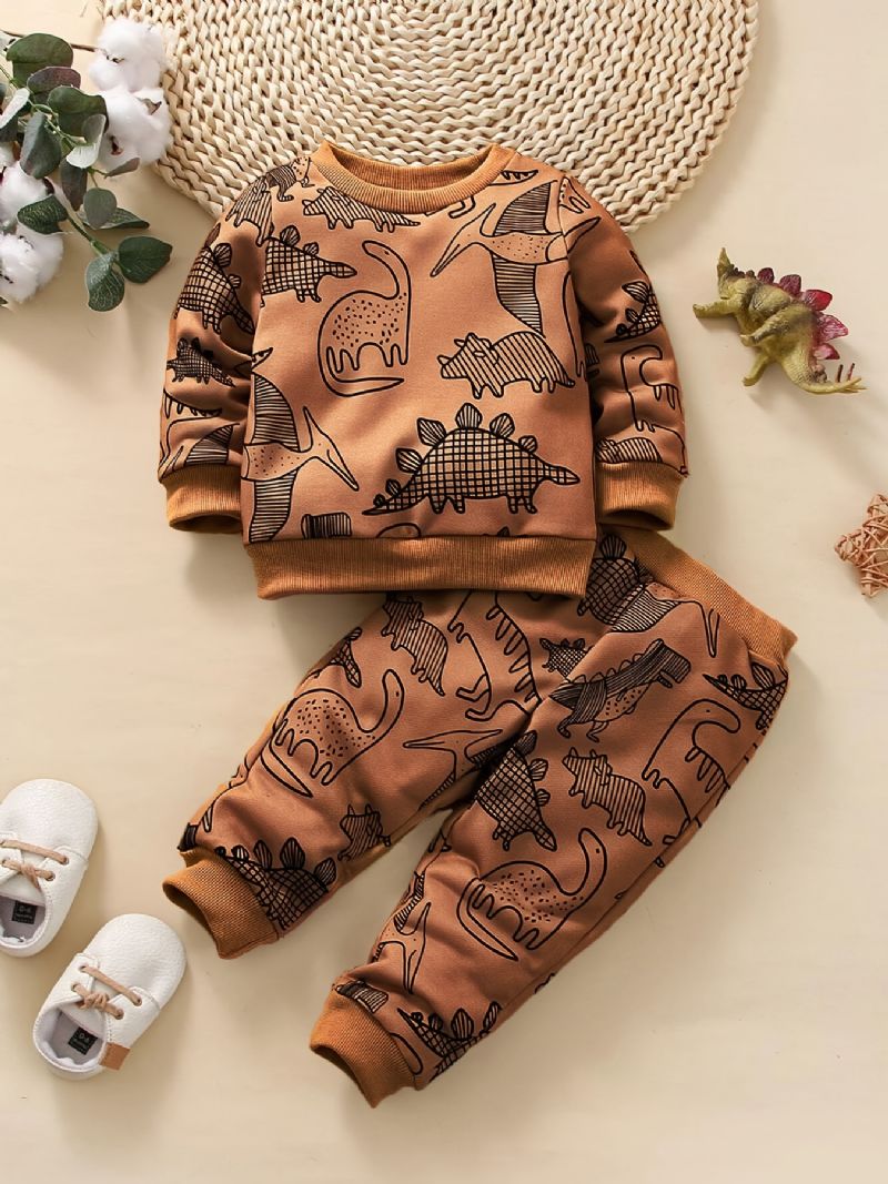 Baby Drenge Dinosaur Print Sweatshirt + Matchende Joggingbukser Sæt Babytøj