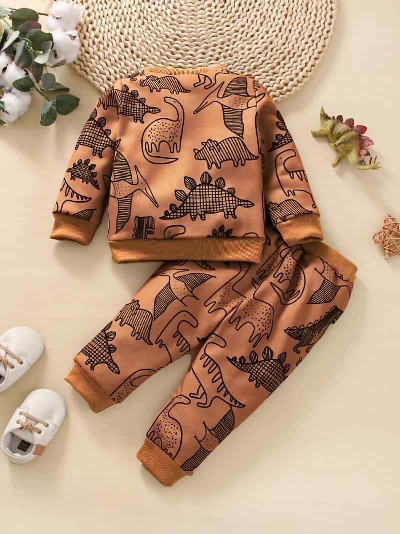 Baby Drenge Dinosaur Print Sweatshirt + Matchende Joggingbukser Sæt Babytøj