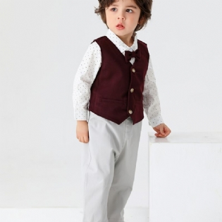 Baby Drenge Formelle Gentleman Outfits Langærmede Polka Dot Romper + Solid Vest + Matchende Bukser Sæt Babytøj Til Jul
