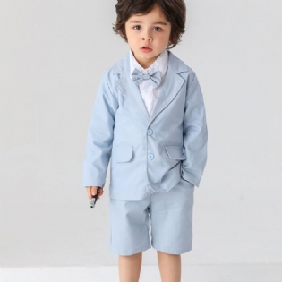 Baby Drenge Gentleman Outfit Formelt Jakkesæt Langærmet Skjorte Og Kort Med Sløjfesæt