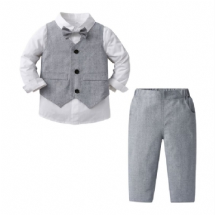 Baby Drenge Gentleman Outfit Langærmet Skjorte & Veste & Bukser Med Sløjfesæt