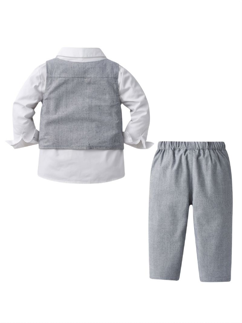 Baby Drenge Gentleman Outfit Langærmet Skjorte & Veste & Bukser Med Sløjfesæt