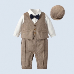 Baby Drenge Gentleman Suit 3 Pakker (jumpsuits + Vest + Hat)