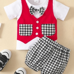 Baby Drenge Gentlemen Outfit Kortærmede & Houndstooth Shorts Sæt