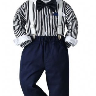 Baby Drenge Herre Outfit Formelt Jakkesæt Langærmet Stribet Plaid Skjorte Selebukser Butterfly Overalls Tøjsæt