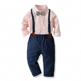 Baby Drenge Herre Outfit Formelt Jakkesæt Langærmet Stribet Plaid Skjorte Selebukser Butterfly Overalls Tøjsæt