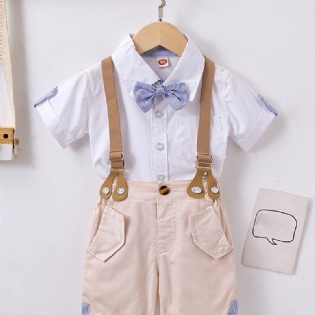 Baby Drenge Herre Outfit Kortærmet Bowtie Skjorte & Suspender Shorts Sæt Børnetøj
