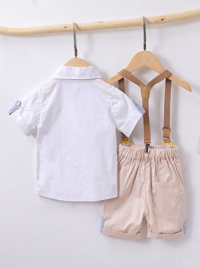 Baby Drenge Herre Outfit Kortærmet Bowtie Skjorte & Suspender Shorts Sæt Børnetøj