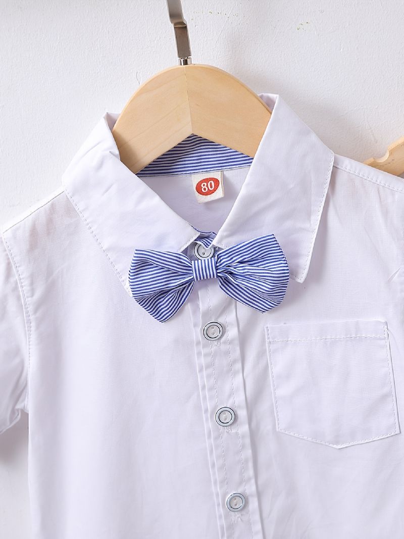 Baby Drenge Herre Outfit Kortærmet Bowtie Skjorte & Suspender Shorts Sæt Børnetøj
