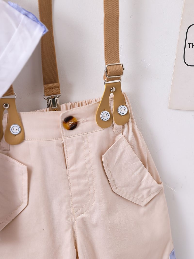 Baby Drenge Herre Outfit Kortærmet Bowtie Skjorte & Suspender Shorts Sæt Børnetøj