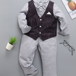 Baby Drenge Herre Outfit Langærmet Bowtie Skjorte & Veste & Bukser Sæt Til Fødselsdag Bryllup Børnetøj