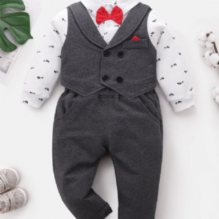 Baby Drenge Herre Outfit Langærmet Bowtie Splejsning Romper Bodysuit & Bukser Sæt Børnetøj