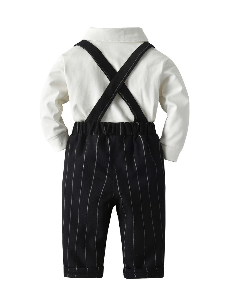 Baby Drenge Herre Outfit Langærmet Butterflyskjorte Og Lodret Stribet Selebuksesæt Børnetøj