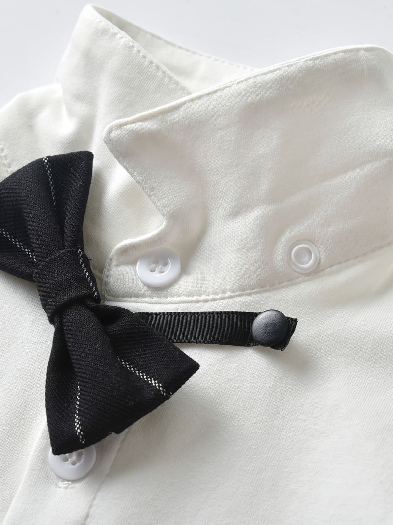 Baby Drenge Herre Outfit Langærmet Butterflyskjorte Og Lodret Stribet Selebuksesæt Børnetøj