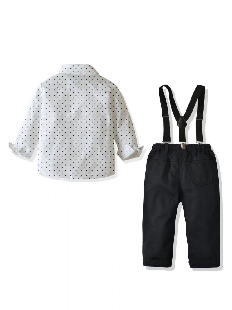 Baby Drenge Herre Outfit Langærmet Polkaprikket Skjorte Og Selebukser Med Sløjfe Sæt Børnetøj