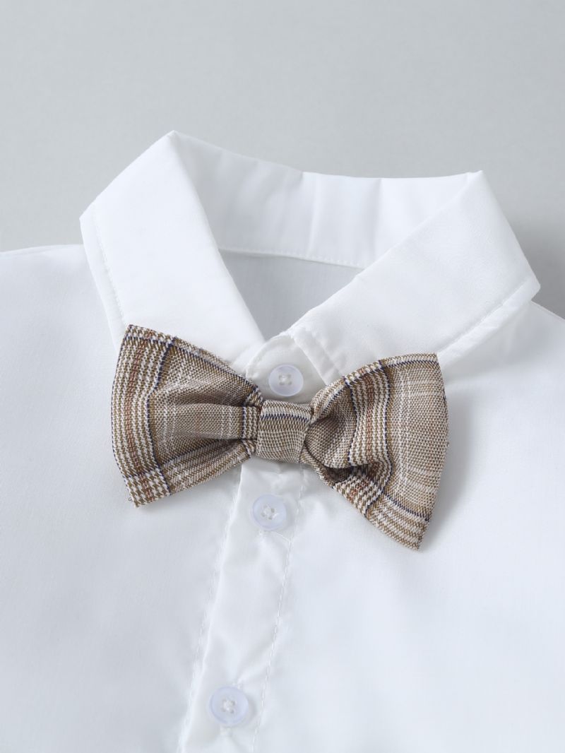 Baby Drenge Herre Outfit Langærmet Skjorte Med Sløjfe Og Plaid Selebukser Sæt Børnetøj