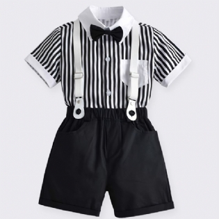 Baby Drenge Herre Outfit Langærmet Stribet Kortærmet Skjorte & Suspender Shorts Sæt