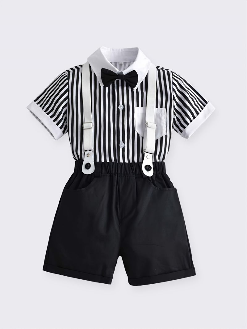 Baby Drenge Herre Outfit Langærmet Stribet Kortærmet Skjorte & Suspender Shorts Sæt