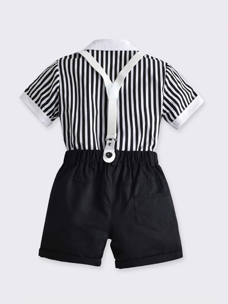 Baby Drenge Herre Outfit Langærmet Stribet Kortærmet Skjorte & Suspender Shorts Sæt