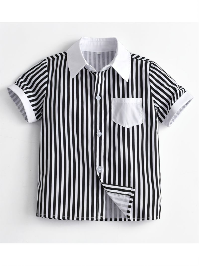 Baby Drenge Herre Outfit Langærmet Stribet Kortærmet Skjorte & Suspender Shorts Sæt