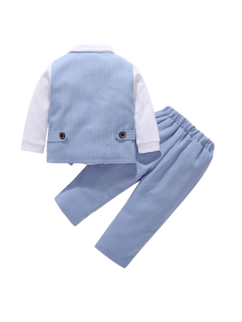 Baby Drenge Herre Outfit Langærmet Stribet Skjorte Med Sløjfedekor Og Stribe Bukser Sæt Til Bryllup