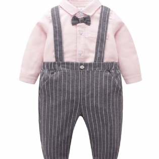 Baby Drenge Herredragter Langærmede Seleskjorter Plaidbukser Til Småbørnsdrenge