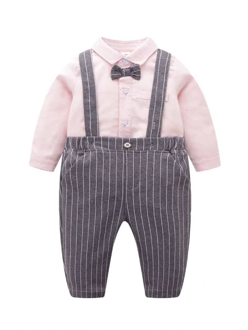 Baby Drenge Herredragter Langærmede Seleskjorter Plaidbukser Til Småbørnsdrenge