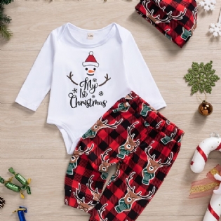 Baby Drenge Juleprint Onesie Romper Plaid Bukser Sæt