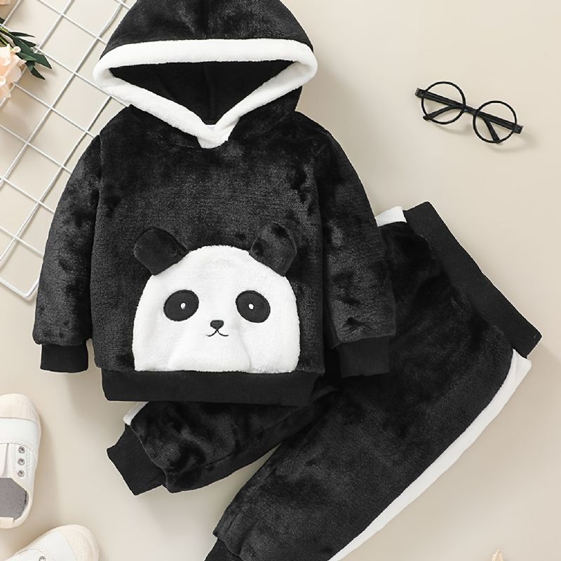 Baby Drenge Piger Hættetrøjer Og Matchende Joggerbukser Med Tegneserie Panda Design Til Vinter Babytøj Outfit Sæt