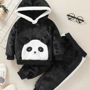 Baby Drenge Piger Hættetrøjer Og Matchende Joggerbukser Med Tegneserie Panda Design Til Vinter Babytøj Outfit Sæt