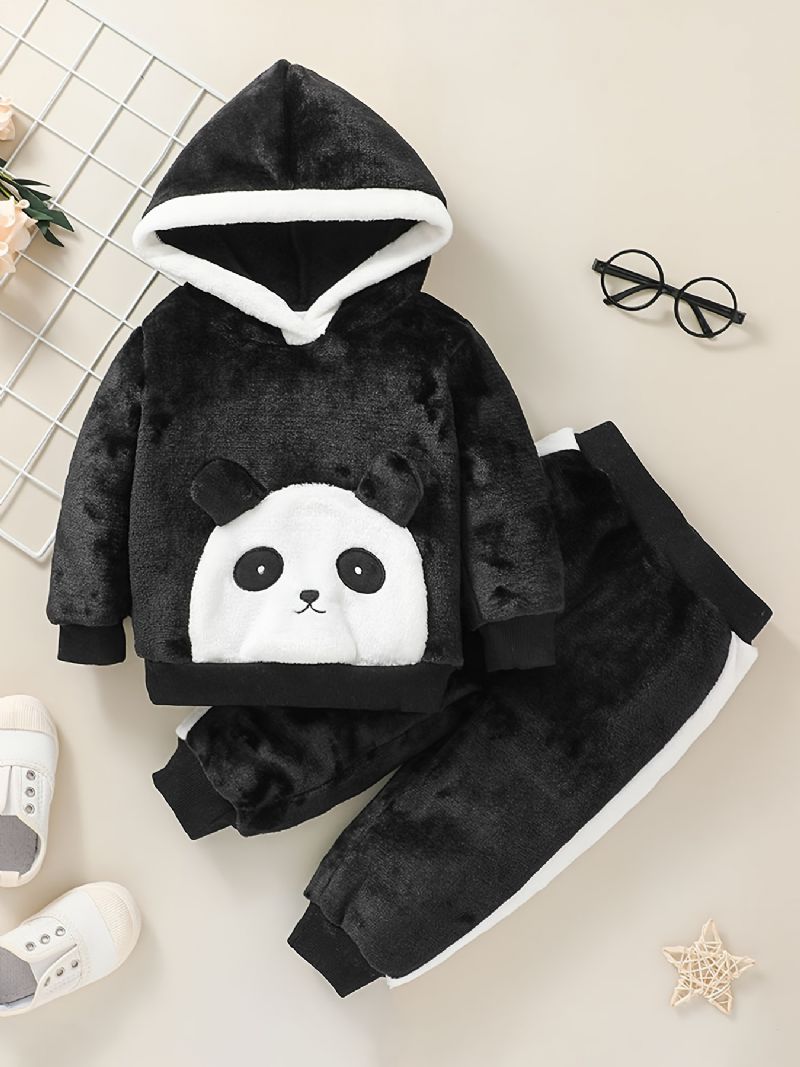 Baby Drenge Piger Hættetrøjer Og Matchende Joggerbukser Med Tegneserie Panda Design Til Vinter Babytøj Outfit Sæt