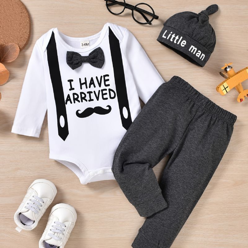 Baby Drenge Piger Langærmet Romper Bodysuit + Bukser + Hatte Sæt Layette Sæt Babytøj Til Nyfødte Spædbørn