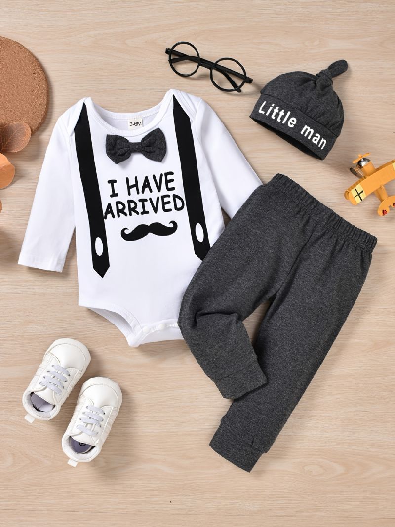 Baby Drenge Piger Langærmet Romper Bodysuit + Bukser + Hatte Sæt Layette Sæt Babytøj Til Nyfødte Spædbørn