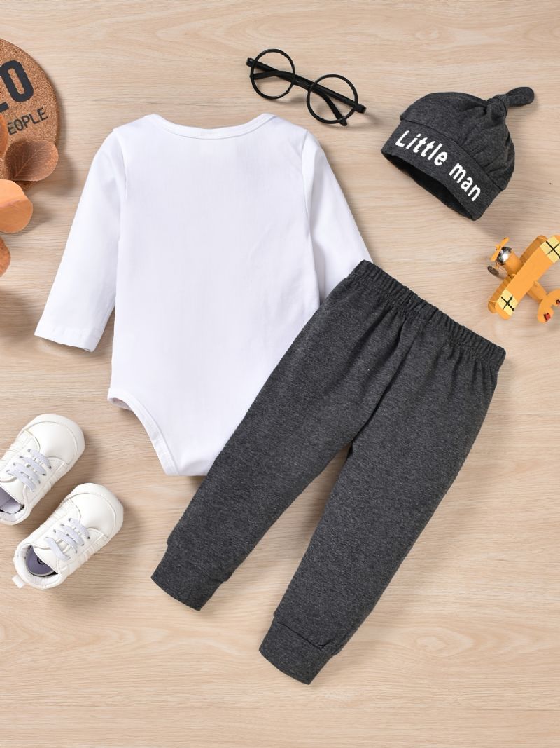 Baby Drenge Piger Langærmet Romper Bodysuit + Bukser + Hatte Sæt Layette Sæt Babytøj Til Nyfødte Spædbørn