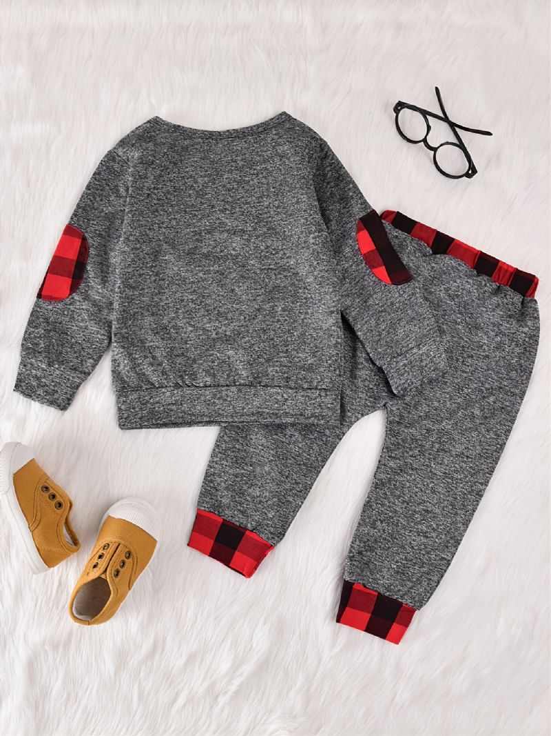 Baby Drenge Plaid Langærmet Sweatshirt & Bukser Sæt Jul