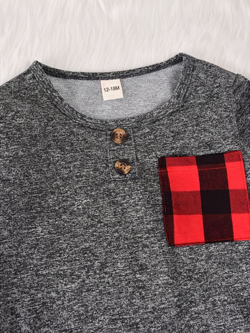 Baby Drenge Plaid Langærmet Sweatshirt & Bukser Sæt Jul