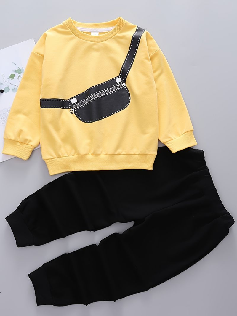 Baby Drenge Pullover Skoletaske Print Langærmet Rundhalset Sweatshirt & Bukser Sæt Børnetøj